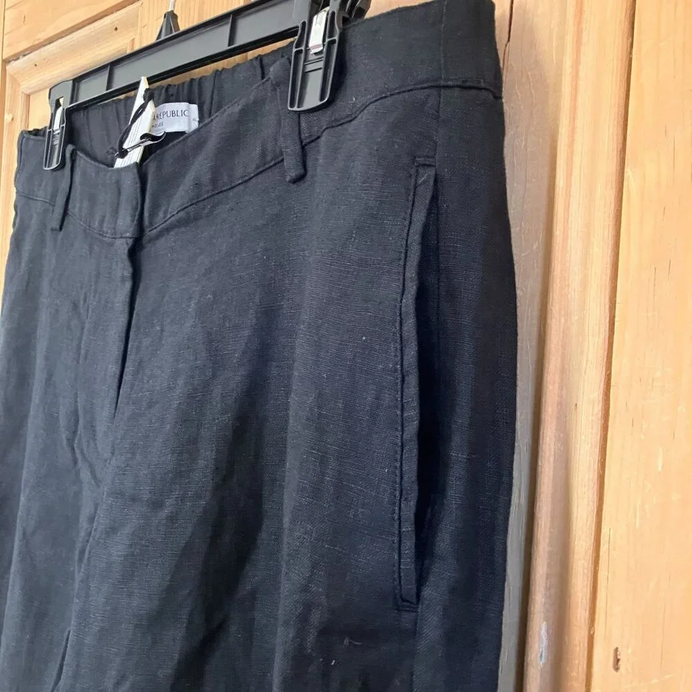 Banana Republic Women The Everyday Wide Leg Linen Pant Large Petite Black SP NWT